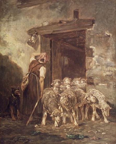 Charles Jacque Leaving the Sheep Pen oil painting picture